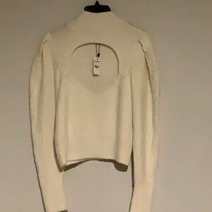 Express Cable Knit Puff Sleeve Open Back Sweater